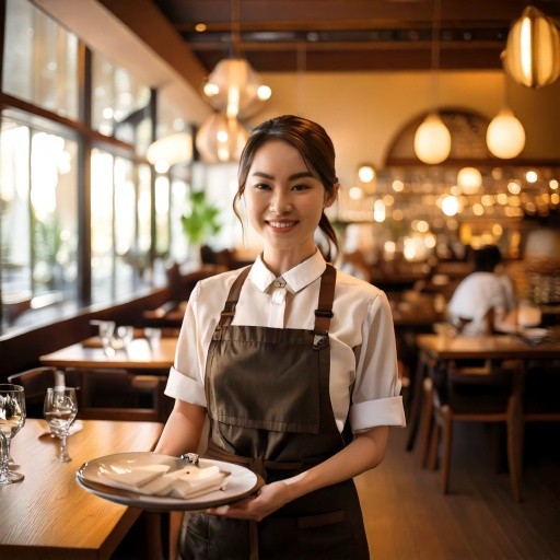 ホールで接客をする飲食店スタッフ